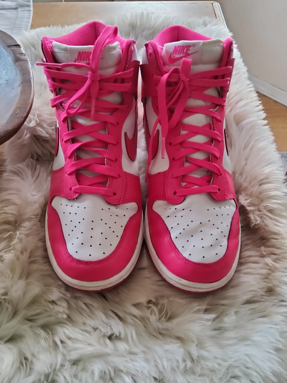 Nike DUNK Women's Pink and White High Top VGUC Size 10